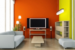 Pintores: Salon color naranja y verde limón