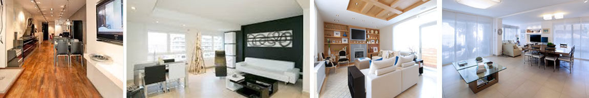 Cuatro fotografías de reformas generales de salón con distintos decorados y ambientes Arcolinea: Quiénes somos. Cuatro fotos de reformas generales o integrales de salones obras interiores modernas.