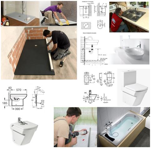 Instalando platos de ducha, bañeras, fregaderos y aparatos sanitarios en general Arcolínea: Varios fontaneros instalando, platos de ducha, sellando bañera y montando aparatos sanitarios