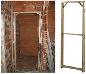 Tabiques de ladrillo con pre-cerco de pino Tabique de ladrillo con precerco de madera de pino, nudillo suelto