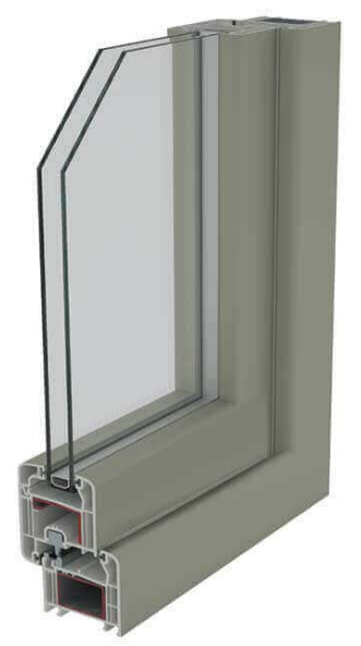 Detalle con doble acristalamiento de una ventana Zendow de PVC.